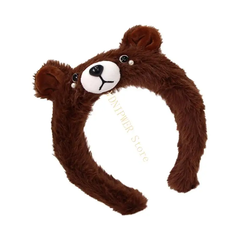 Lovely Plush Bear Ear Hairband Cartoon Hairhoop For Women Teens Face Washing D08E