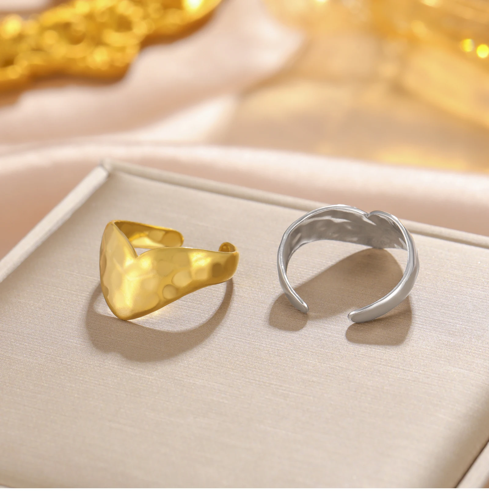 CoolTime Minimalistische Edelstahlringe für Damen, Eleganter Unregelmäßiger Trendiger Offener Ring, Anlaufbeständiger Alltags-Schmuck – Detail 7