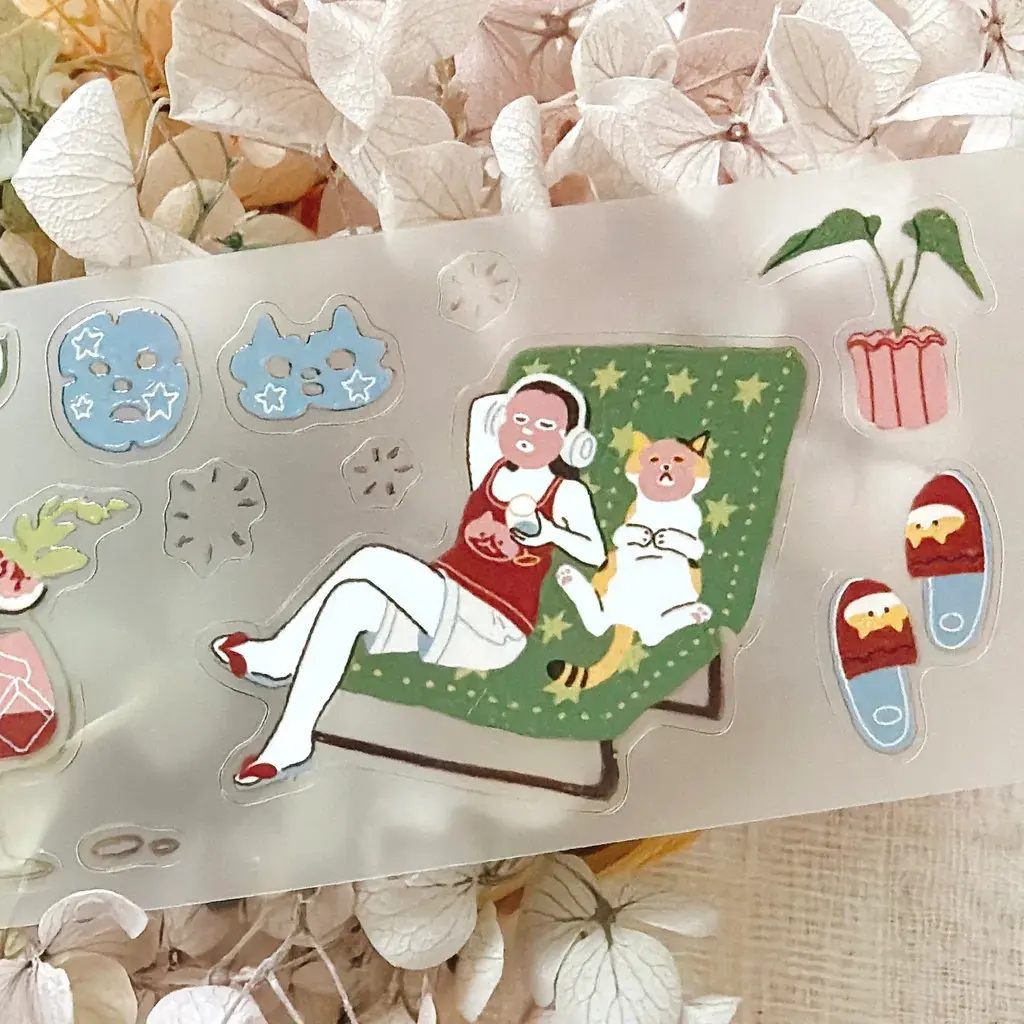 1 Loop 63penhouse Vintage A Purrfect Break Lazy Office Cat Washi Tape for Card Making DIY Scrapbooking Plan Decorative Sticker