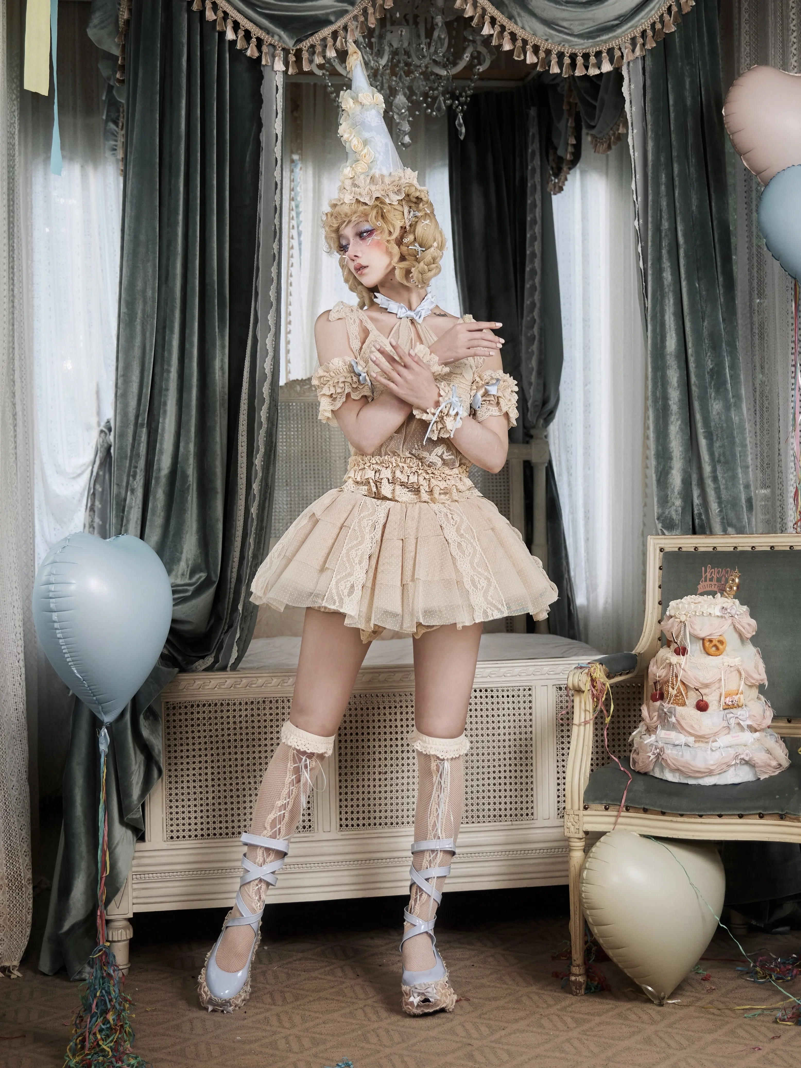 Original Blood Supply Mousse French Rococo Retro Cream Beige Lace Puffy Ball Gown Culottes Skirt Mini Pant Skirt