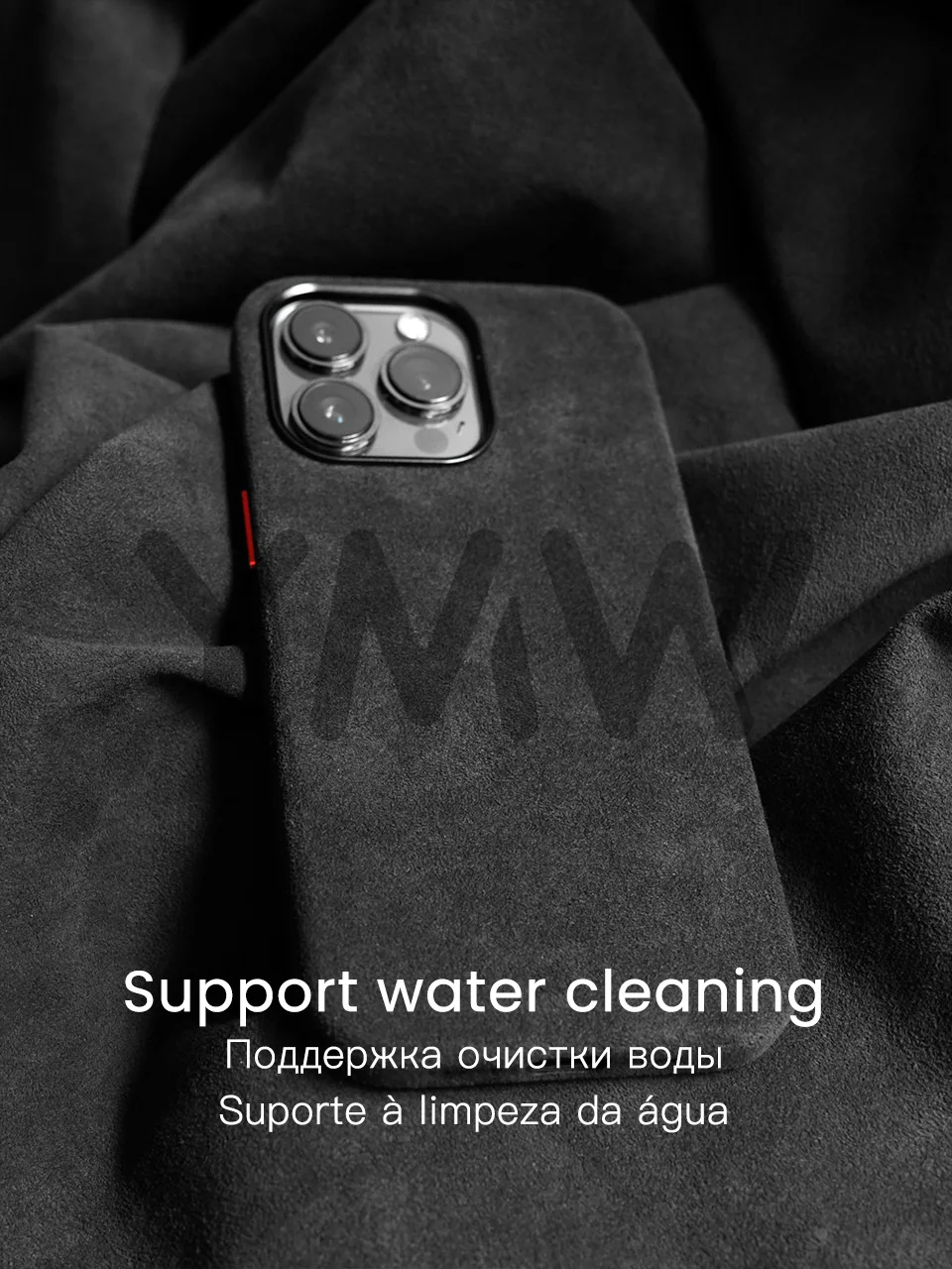 QANXGOG Custodia in Alcantara per iPhone 16 PRO Max/16 Pro/16 Plus/16, Cover in Pelle Scamosciata Sintetica Fatta a Mano [Compatibile con MagSafe] Design Elegante,Black,16 PRO Max