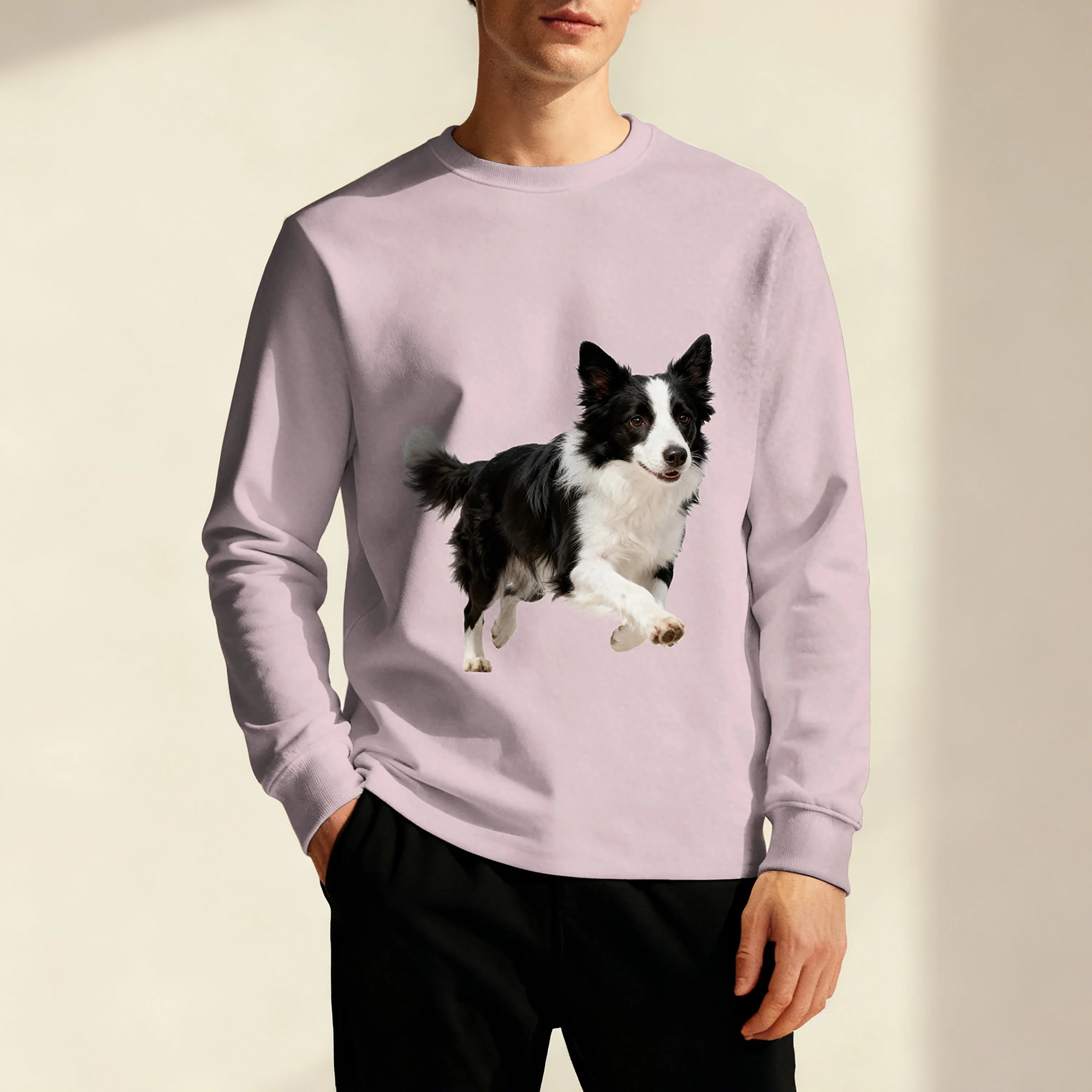 

Простой бордер-колли с 3D принтом, мужской осенне-зимний новый свитер с длинными рукавами и круглым вырезом, модный для отдыха и удобный