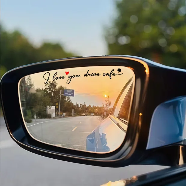 4 Pieces of I Love You Safety Driving Creative Text Car Stickers, Waterproof and Sun-Resistant, Suitable for Car Rearview Mirrors, Colorful Laser Heart and Leaf Pattern Safety-Themed Decorative Stickers, Inspirational Stickers, Emotional Car Accessories