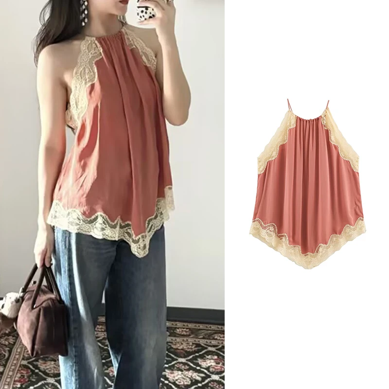 Lace Tops Women's Summer 2026 New Chic Youth Hanging Neck Elegant Women's Nightclub Party Tops Comfortable Street Summer Tops