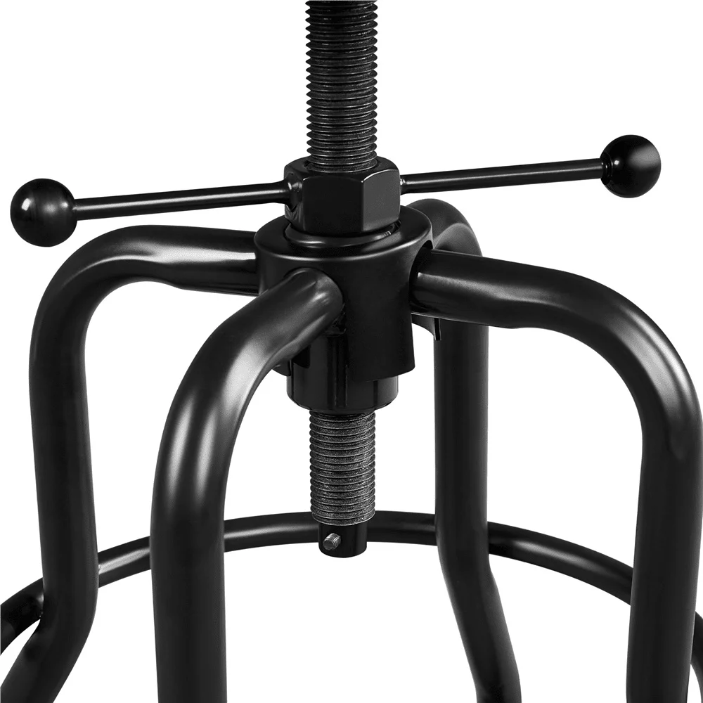 Rustic Industrial Bar Stool Adjustable Height Kitchen Counter Stool with Solid Pinewood Seat Metal Frame Dining Room Bar