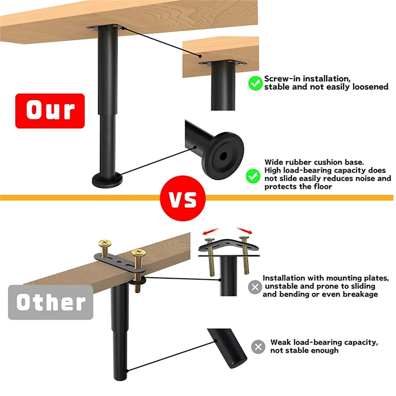 Metal Adjustable Furniture Legs 7.08-11.8 Inch, Table Legs Adjustable Height Replacement for Sofa/Dresser Set of 4 Black