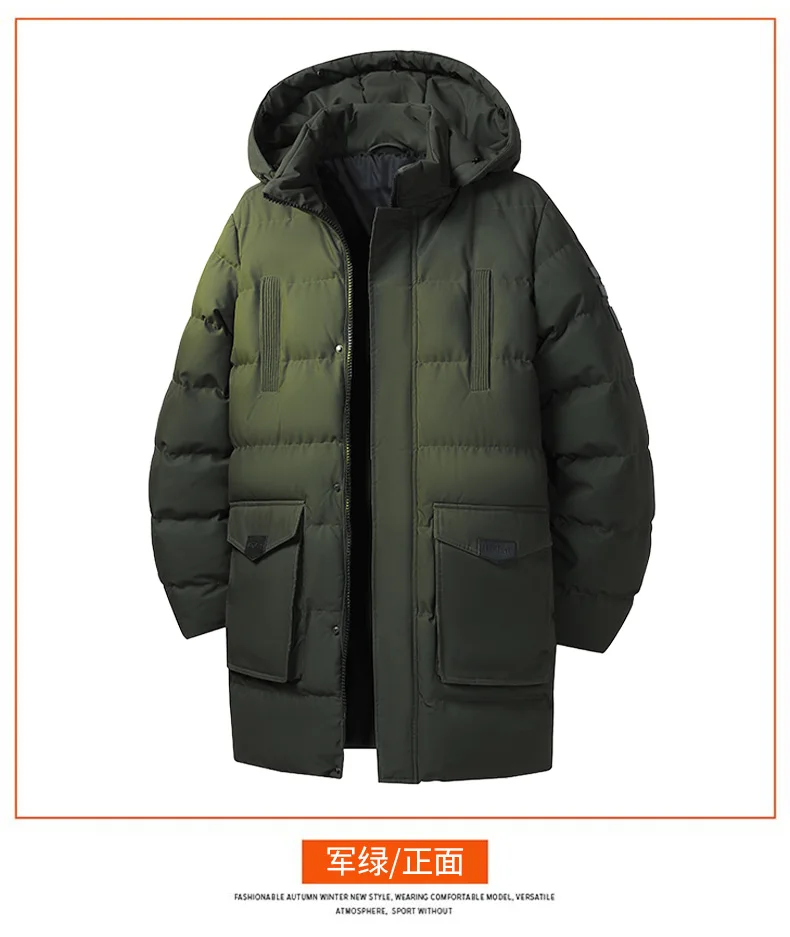 Mens Winter Plus Size Mid Length Cotton Padded Coat New Korean Style Casual Fashion Versatile Warm Loose Fit Outer Top For Male