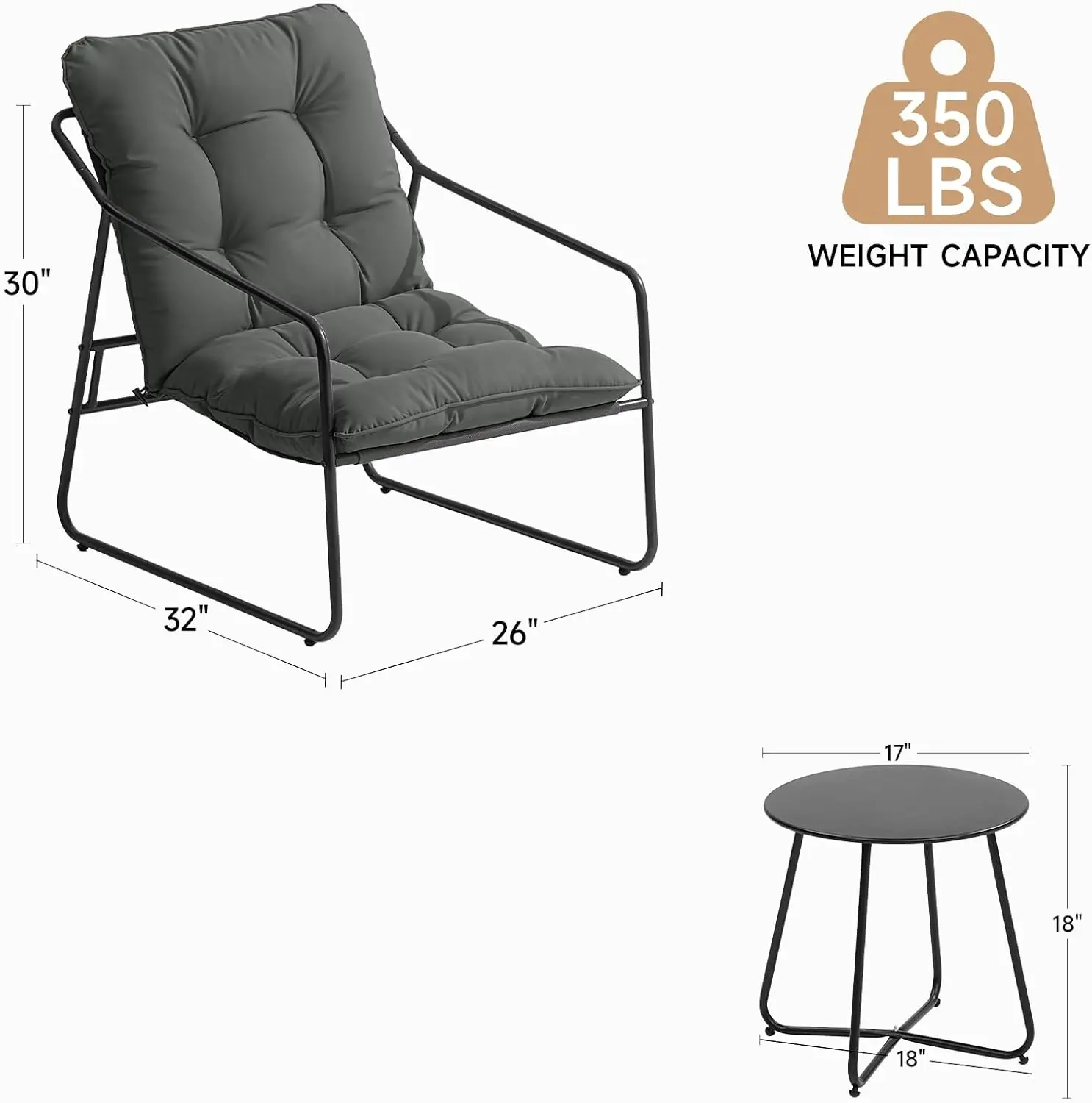 مجموعة أثاث الفناء المكونة من 3 قطع، مجموعة محادثة خارجية مع كرسيين خارجيين وطاولة قهوة، أثاث خارجي لحديقة الشرفة