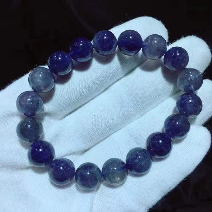 

Natural Blue Iolite Quartz Clear Round Beads Bracelet 11.5mm Iolite Star Cat Eye Women Men Rare AAAAAA