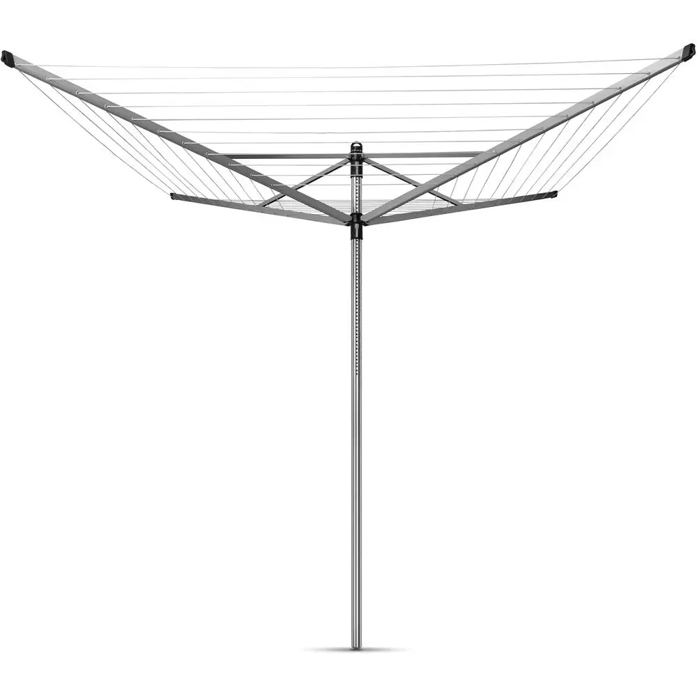 Outdoor Adjustable Height 4-Arm Clothesline with Ground Spike and Cover (Gray)