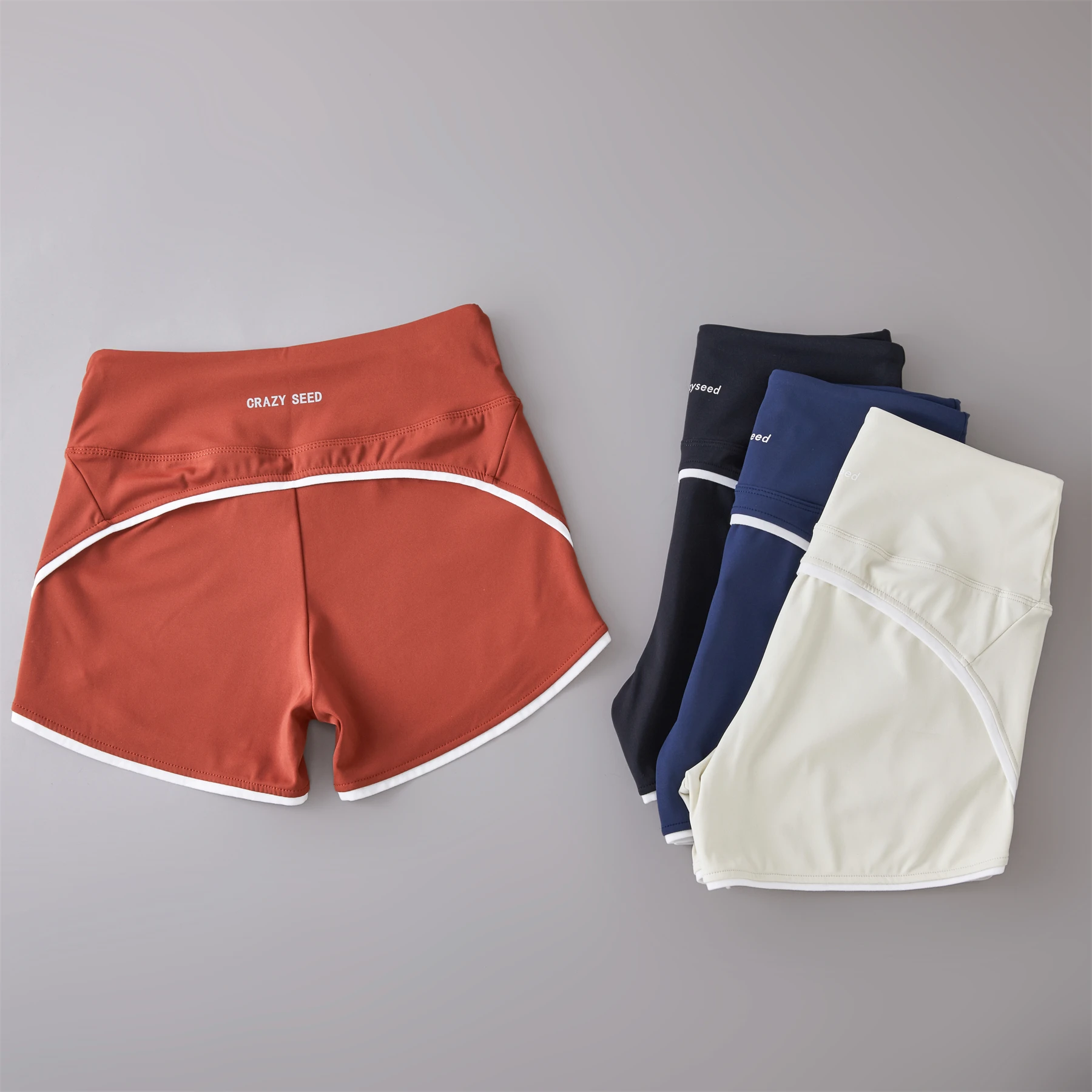 New Color Contrast High Waist Sports Shorts Tight Elastic Peach Hip Training Fitness Yoga Hot Pants