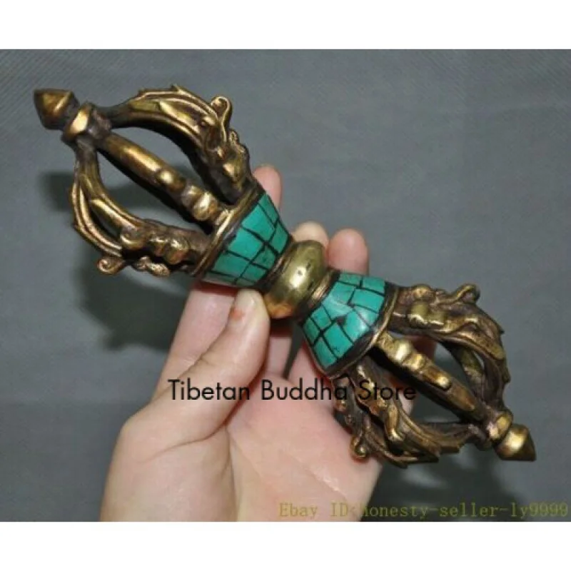 

7" Tibet bronze turquoise exorcism Dorje Vajra Dorje Phurpa Dagger Talisman faqi