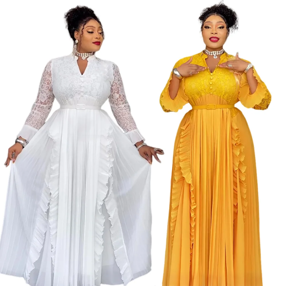 

Новинка 2026: Элегантное вечернее платье больших размеров в африканском стиле для женщин, с кружевом, в стиле дашики и анкара, турецкий наряд, роба