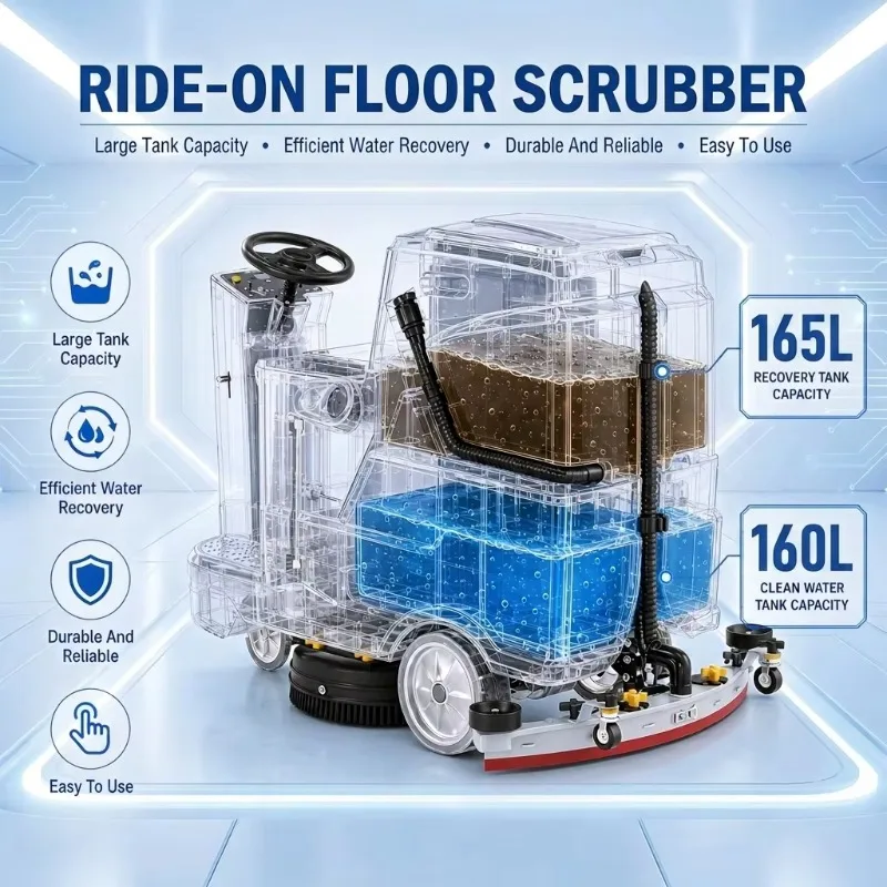 Customized Ride-on Industrial Floor Scrubber 24V Powered 850mm Cleaning Width Efficiency For Factory Sweeper Floor scrubber