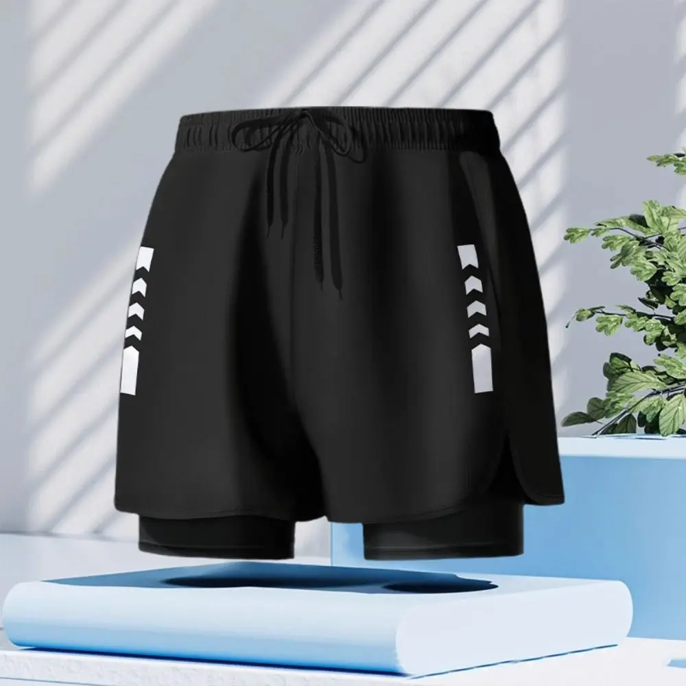 

Double Layer Swimming Trunks Shorts Anti Glare Short Pants Men Sports Training Shorts Quick-drying Mid Waist