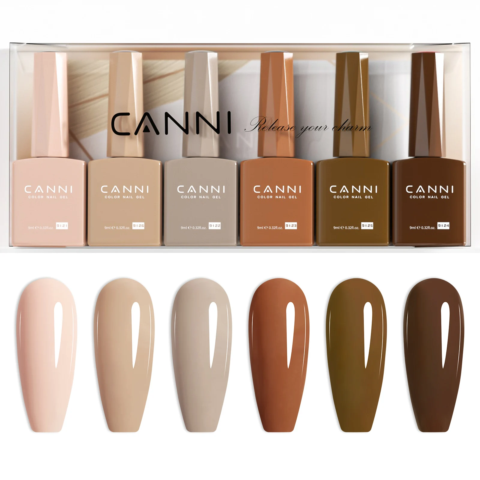 CANNI NEW 6pcs/Lot HEMA FREE Colors Permanent Nail Varnish Set Long Lasting Manicure Base Top Coat Gel Pink Nude Color