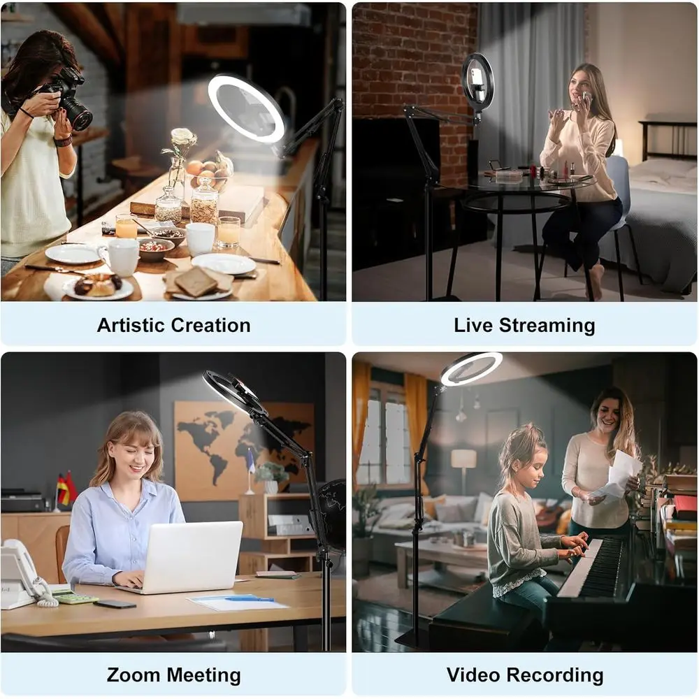 10 حامل ثلاثي القوائم قابل للتعديل مع ضوء حلقي لهاتف iPhone، حامل علوي للفيديو والبث والتصوير الفوتوغرافي #2