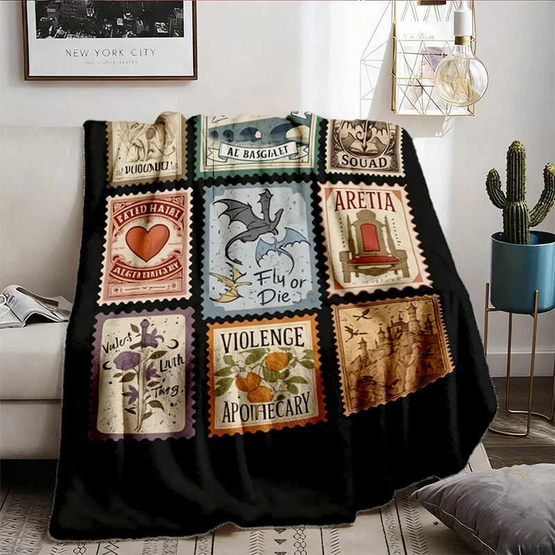 Fourth Wing Books Stamp Flannel Blanket, Fourth Wing Inspired Flannel Throw, Dragon Rider Cozy Blanket