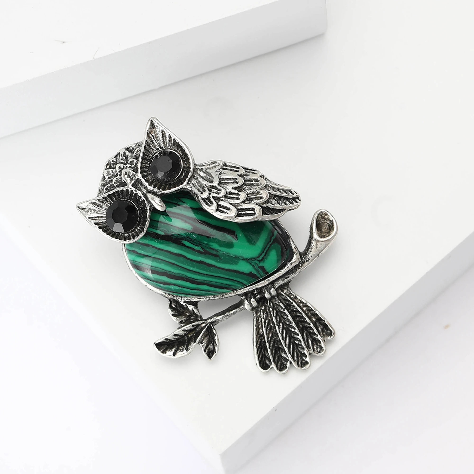 Vintage Turquoise Owl Brooches for Women Unisex Bird Pins 5-color Available Office Party Accessories Gifts