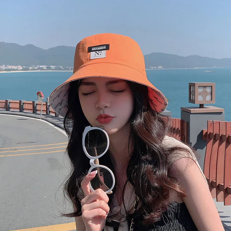 Women Summer Double-Sided Wear Bucket Hat Wide Brim Outdoor Fordable Flat Top Panama Fishermen Cap