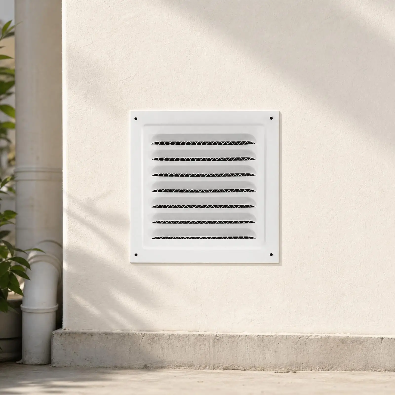 Outdoor Wall Ventilation Grille White Rectangular Louvered Cover with Mesh for Airflow and Rain Block