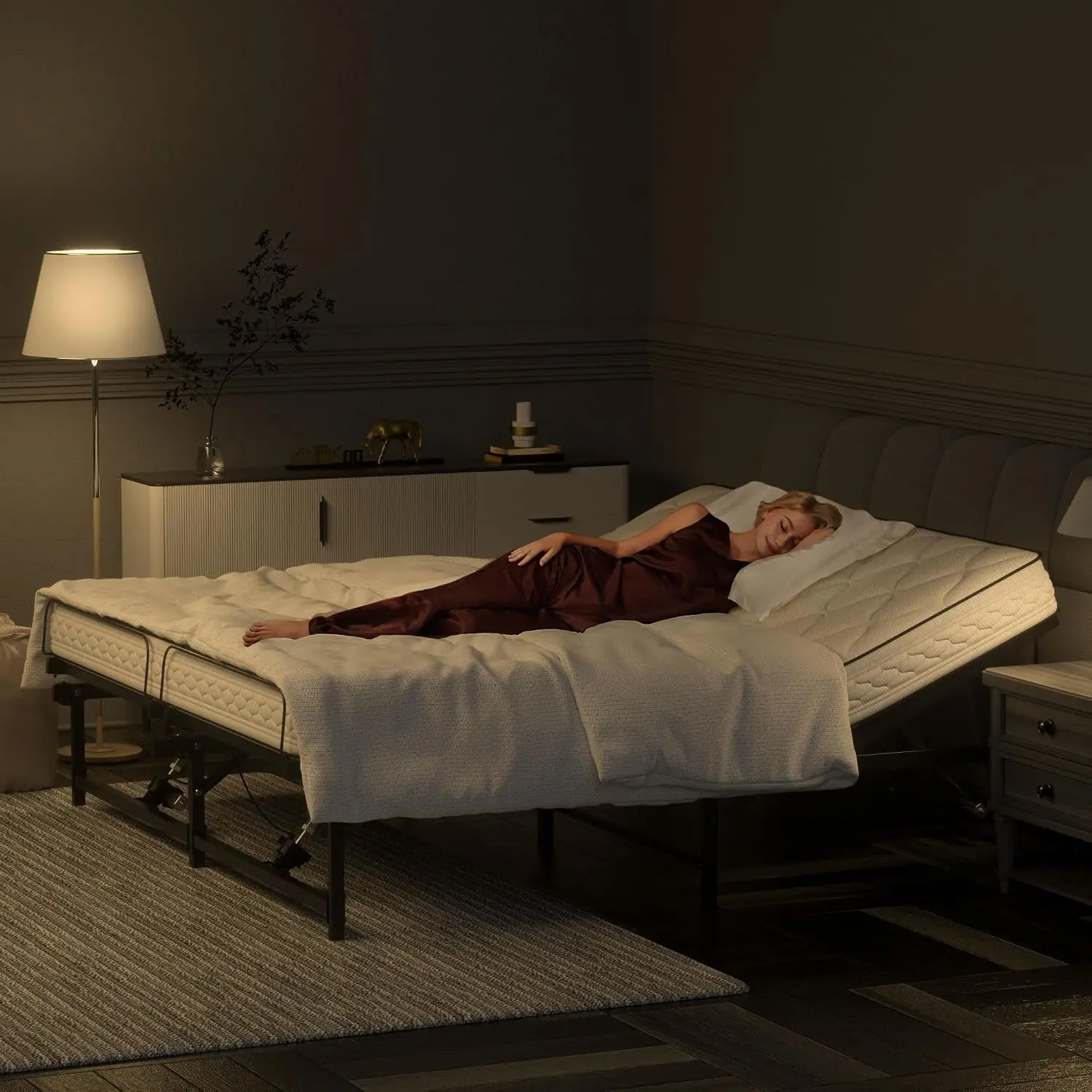 Adjustable King Bed Base, Head & Foot Incline, Quiet Motor, Remote Control, Fits Most Mattresses, Improves Sleep, Customized