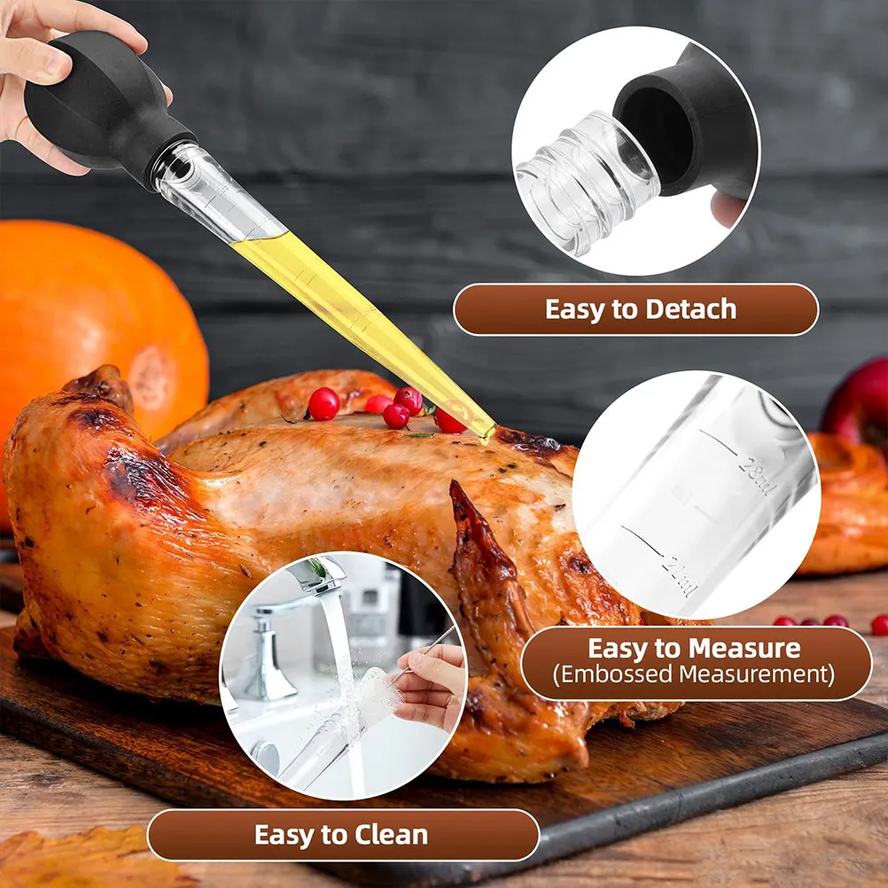 Turkey Baster Silicone Plastic Seasoning Injector for Bbq Roasting Grilling Marinade Turkey Injector Sauce Tube Meat Baster