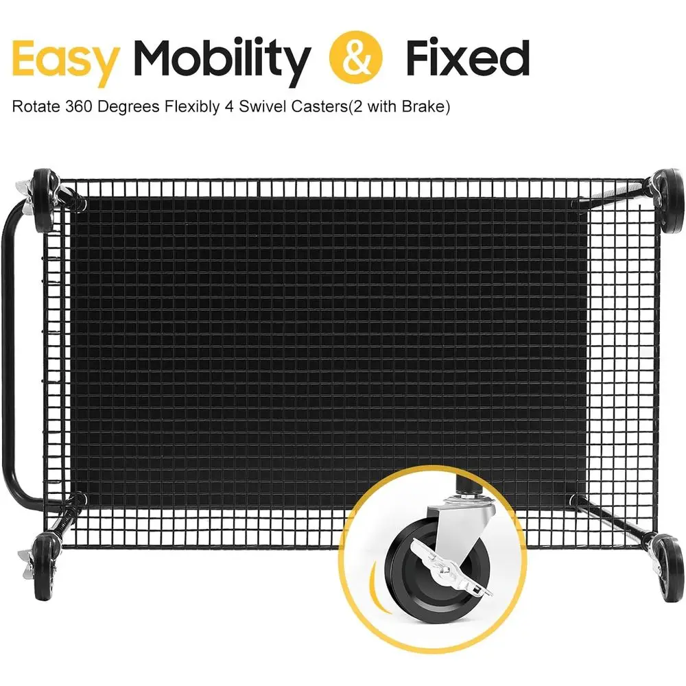 헤비듀티 2단 메탈 카트, 1000파운드 용량, 상업용 이동식 보관함, 24 x 45 x 39, 블랙