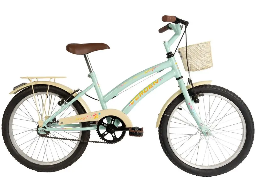 Bicicleta Infantil Aro 20" Verden Breeze Menta e Bege com Cestinha Freio V-Brake