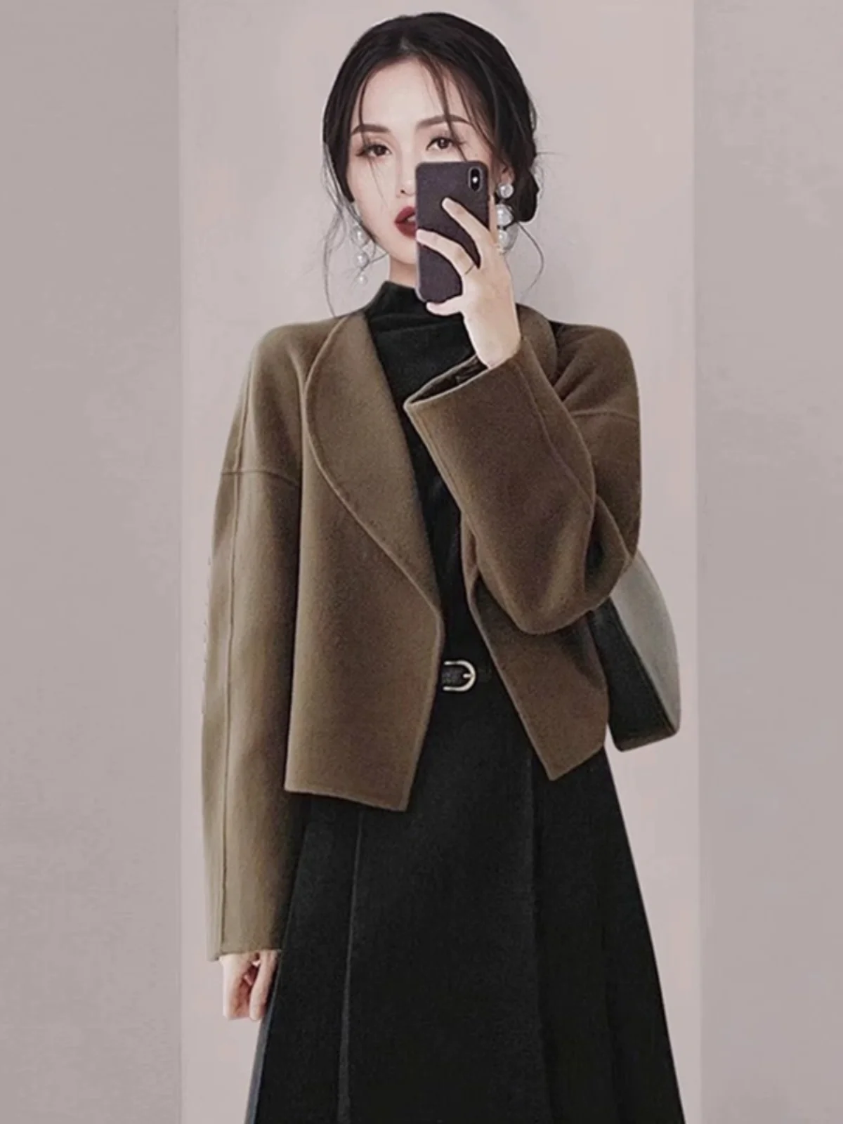 

Hebe Sle ort шерстяное пальто женский осенне-зимний костюм с лацканами твидовый комплект Dr из двух предметов винтажный однотонный длинный све