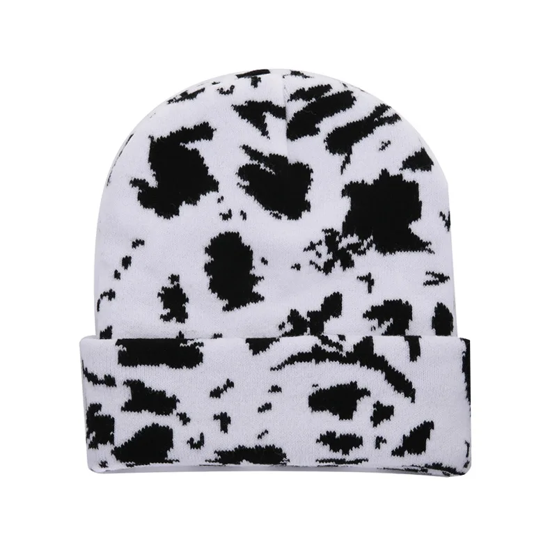 

Animal Print Knit Hat Korean Japanese Style Leopard Cow Design Cute Slouchy Beanie for Students Winter Warm Fashion Headwear