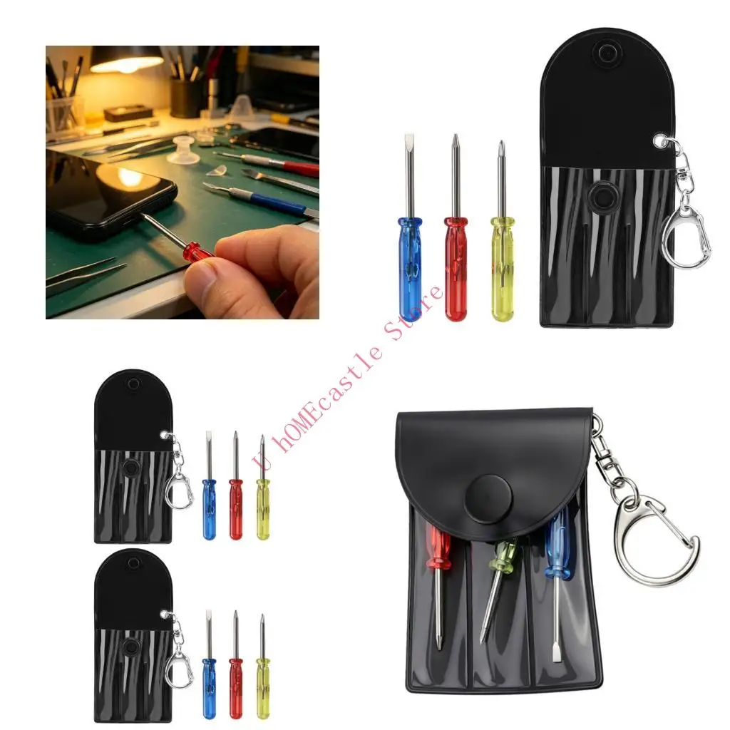 63HF 3 in 1 Mini Screwdriver Keychain Pocket Sized Screwdriver Keychain