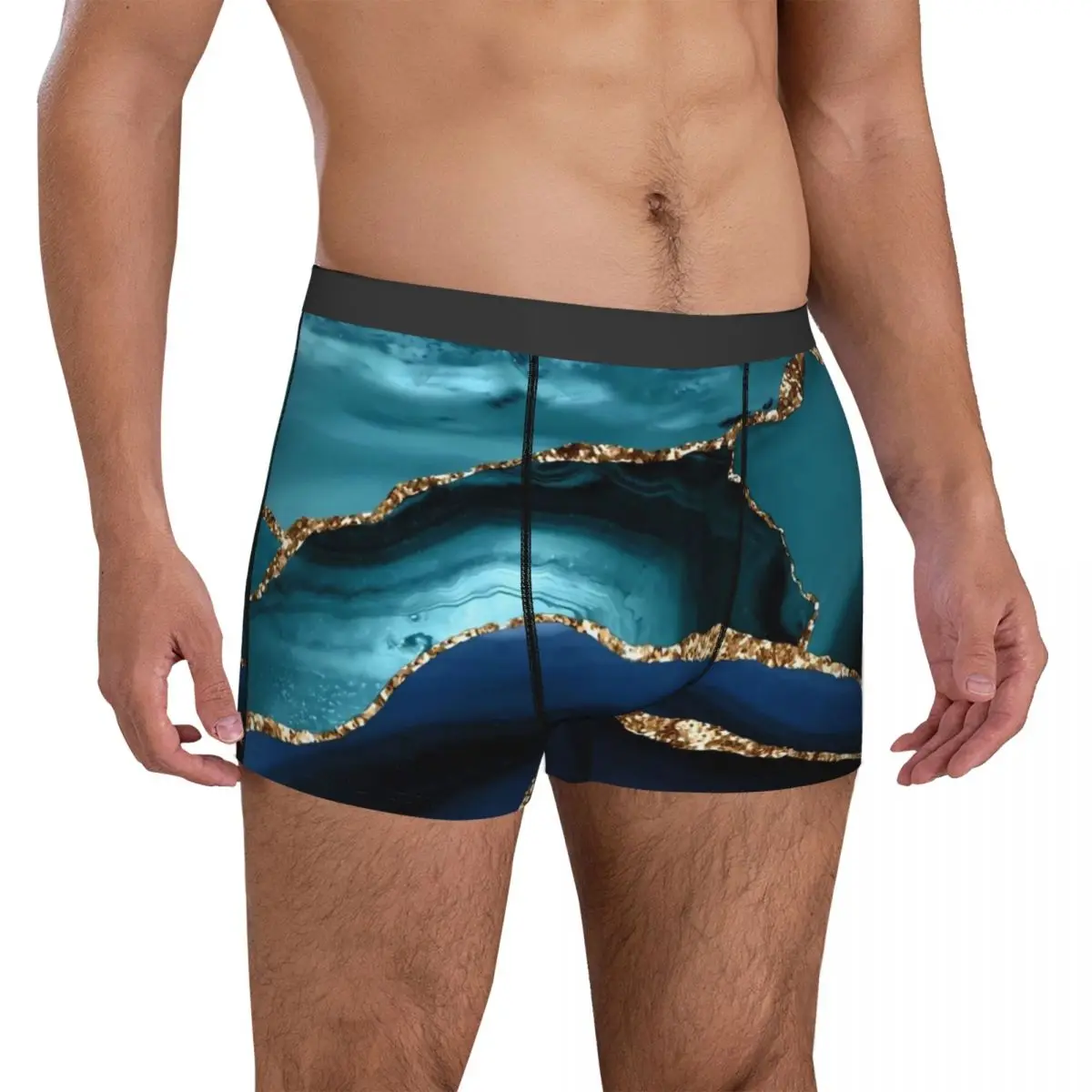 Blue Marble Underwear Abstract Liquid Males Boxer Brief Breathable Trunk Trenky Custom Large Size Panties