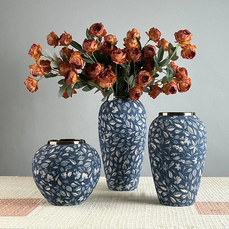 for Blue and White Porcelain Vase Antique New Chinese Style Ceramic Flower Arrangement Retro Decorative Ornament for Living