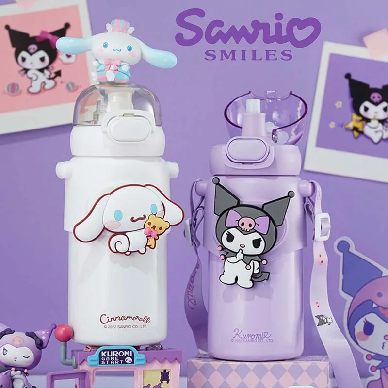 Sanrio Kulomi Children's Drinkware Insulation Cup Students Cinnamon Straw Water Cup Cute Girl Kettle Water Bottles