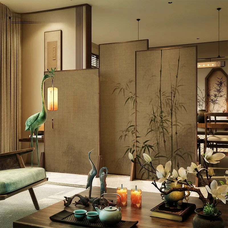 Chinese Song Dynasty aesthetics solid wood partition living room folding  mobile office bedroom shield bamboo