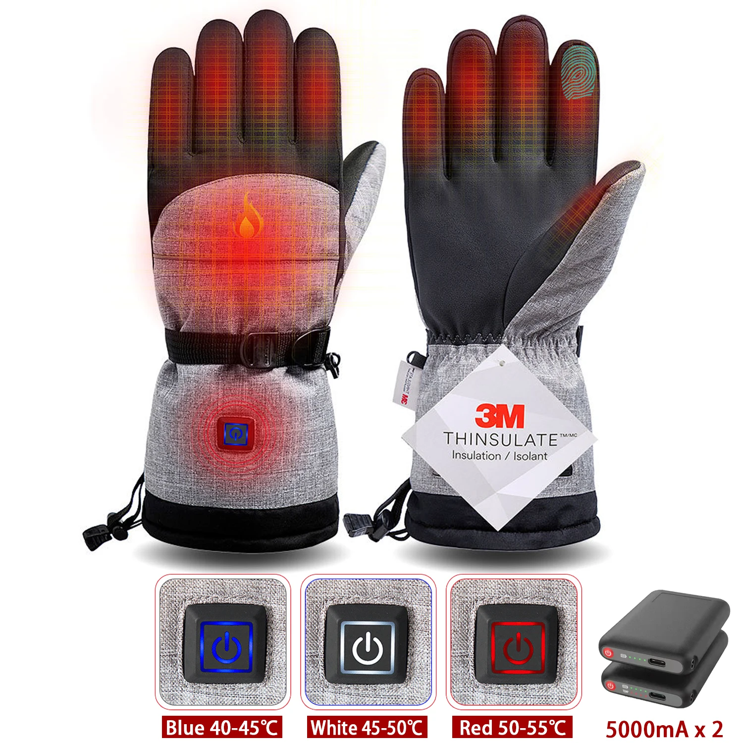 3M Cotton Heating Gloves Winter Hand Warmer Electric Thermal Gloves Waterproof Heated for Cycling Motorcycle Bicycle Ski Outdoor