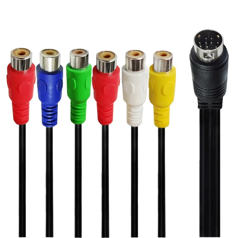 10 Pin Audio and Video DIN Cable  S-Video 10Pin to 6RCA Female Cable - RGB Component and Composite  0.3m