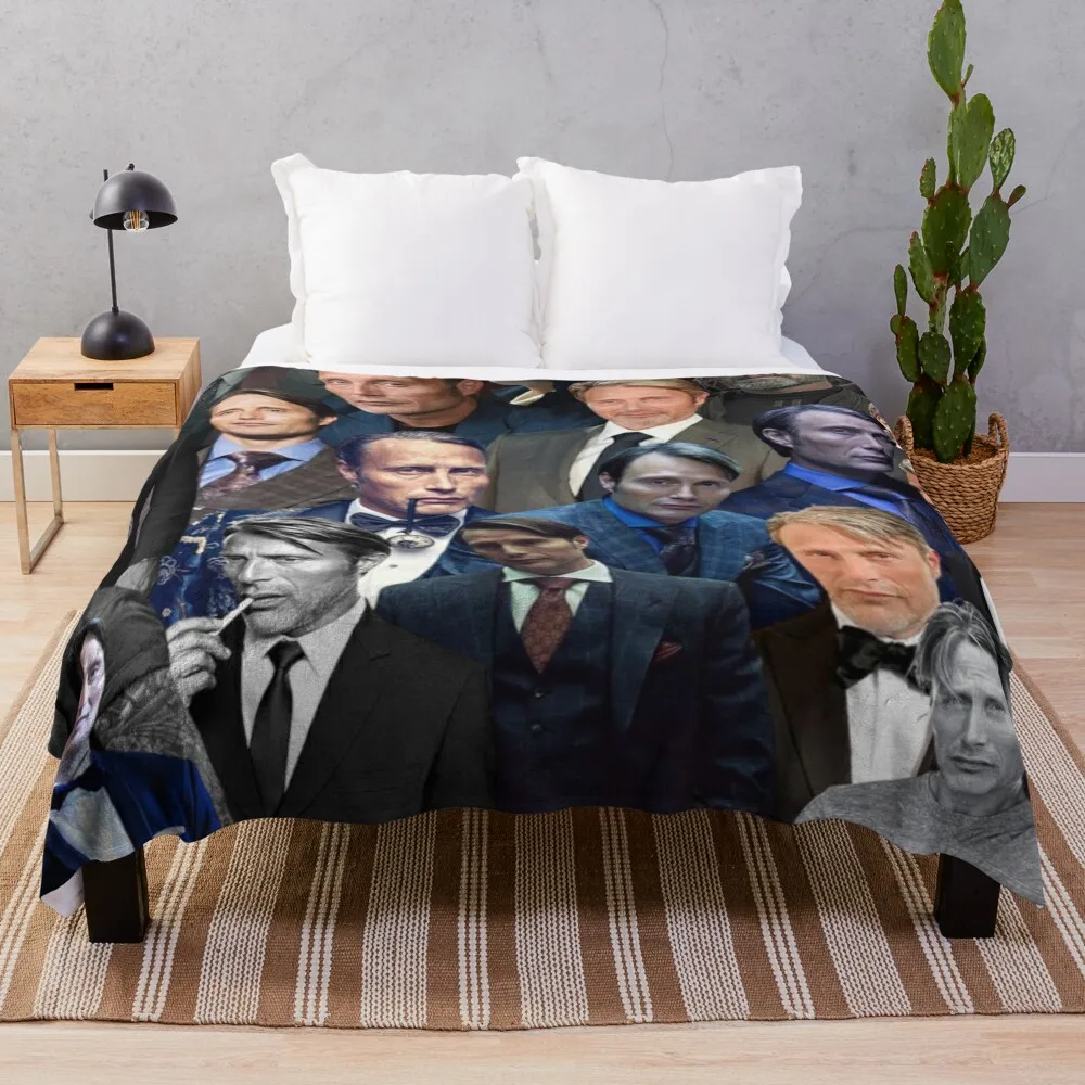 mads mikkelsen photo collage Throw Blanket Giant Sofa Thins Thermals For Travel Blankets