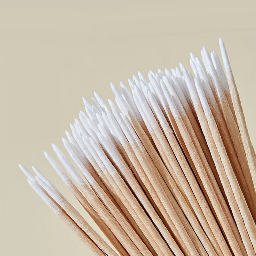 Wholesale 100Pcs Wooden Eyebrow Eyeline Cotton Swab Lip Gloss Pointy Swabs Cleaning Sticks Eyelash Extension Applicators