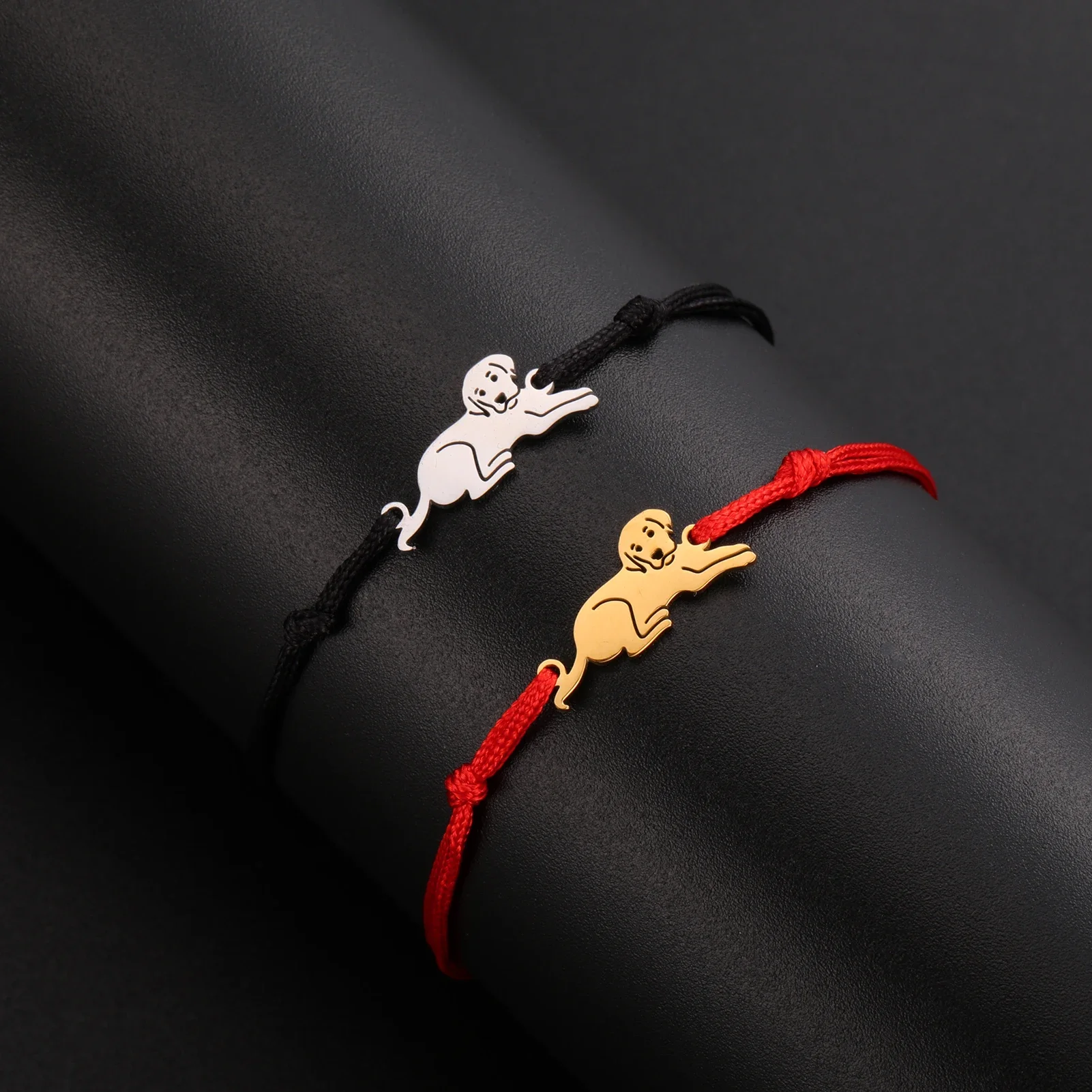 Skyrim Cute Pet Labrador Dog Bracelet Stainless Steel Charm Wax Rope Couple Fashion Jewelry Birthday Gift Wholesale