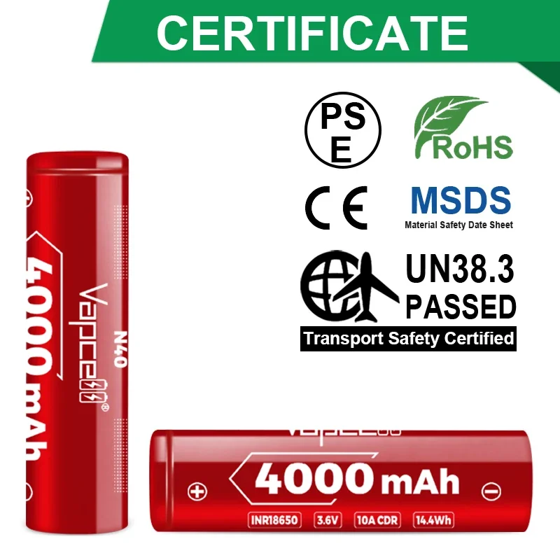 1-10pcs Grade A Full New Vapcell N40 18650 Battery 4000mah 10A 3.6V Rechargable Li-ion Batteries Highest Capacity INR18650 Cell