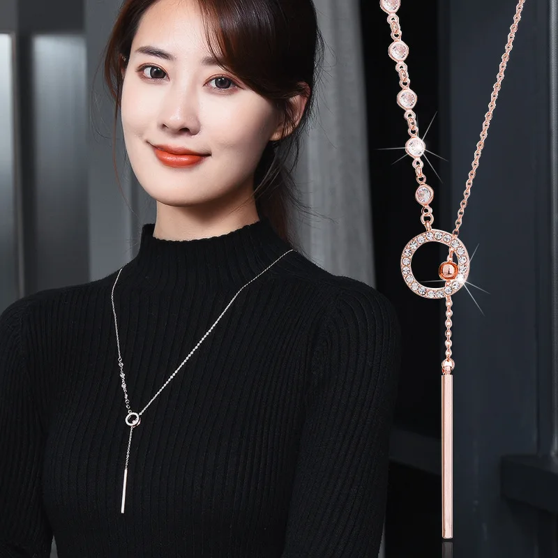 Versatile Simple Sweater Chain Ring Decoration Necklace Long Women's Autumn and Winter Clothes Pendant Accessories Pendant Gift