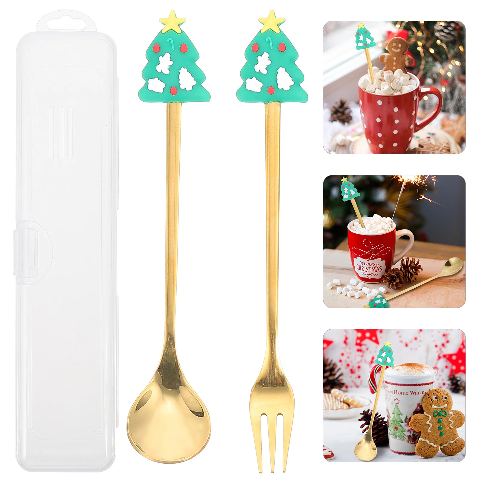 

1Set Christmas Cutlery Set Stainless Steel Dessert Spoon Fruit Fork for Home Camping Party Buffet Tableware Christmas Cutlery