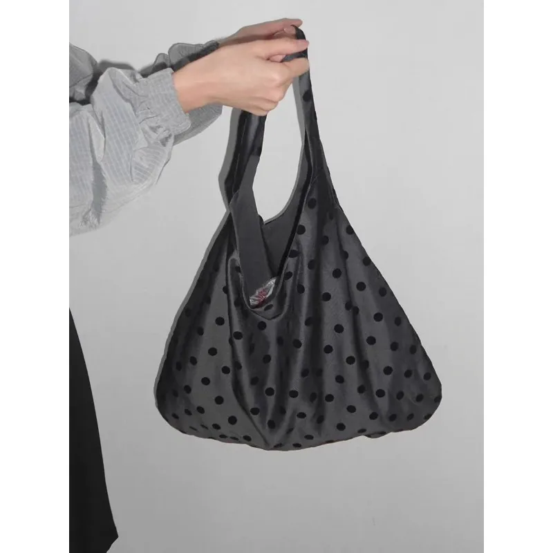 Tas Tangan Polka Dot Capaci Besar Tas Kanvas Bahu Tunggal Pola Tempat Lucu Sle Jepang Trendi untuk Tas Op Remaja