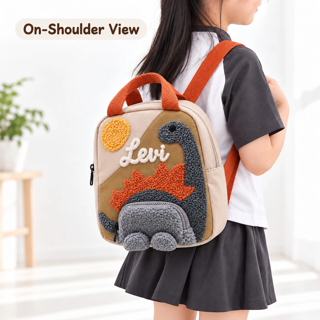 Personalized Name Dinosaur Kids Backpack, Cute Cartoon Kindergarten School Bag, Breathable Durable Daily Book Bag for Boys Girls