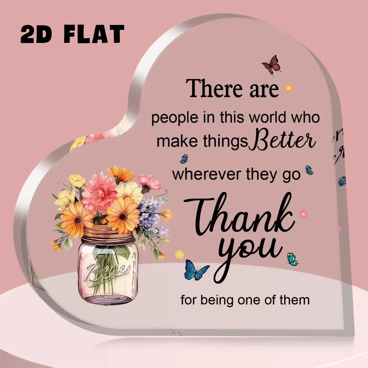 Mason Jar Floral Butterfly Heart Acrylic Plaque Thank You Quote Appreciation Desk Decor Gift