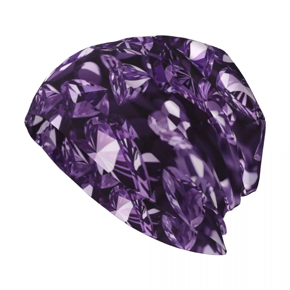 Purple Heart Shaped Diamond Warm Knitted Cap Fashion Bonnet Hat Autumn Winter Outdoor Beanies Hats for Unisex Adult