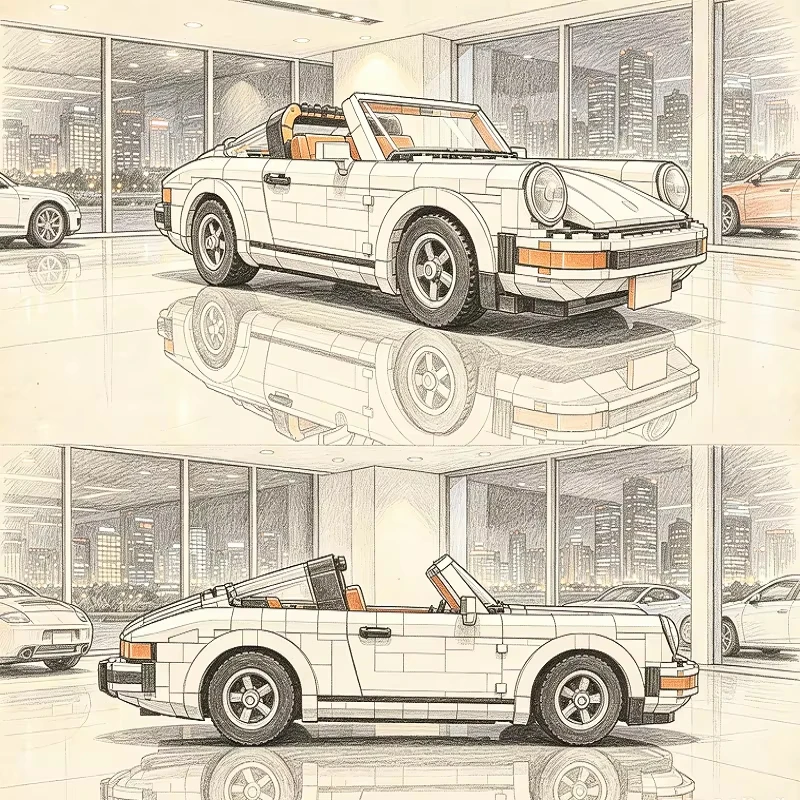 1458PCS New Retro Car Building Blocks MOC Race Car Classic Car Model STEM Adults Creative DIY for Christmas Birthdays Toys Gifts