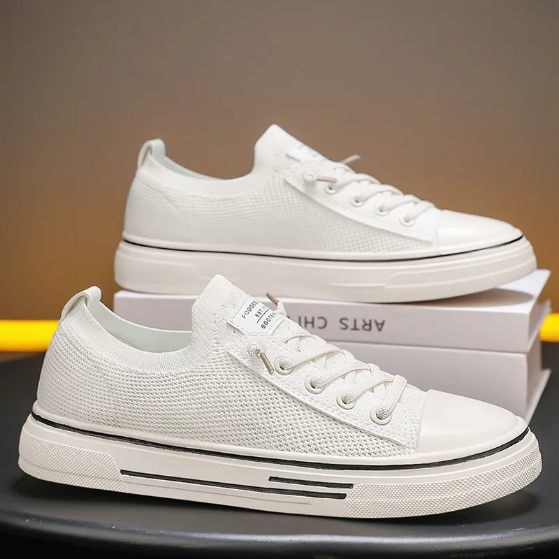 

2025 New Summer Skateboarding Shoes Man Mesh Breathable Men's Skate Shoes Platform Low Cut White Sneakers Male zapatos de hombre